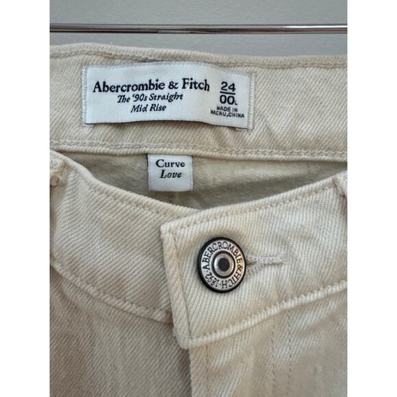 Abercrombie & Fitch 90s Straight Curve Love Mid Rise Cream Preppy Boho Size 24L - Picture 3 of 5